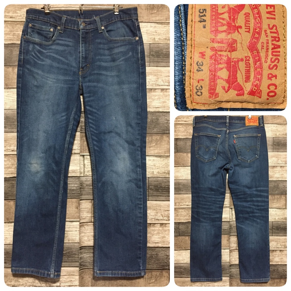 Levi’s 514 Straight Jeans Men’s 34x30 Med Wash Blue Denim Stretch (Read Desc) - Picture 1 of 13